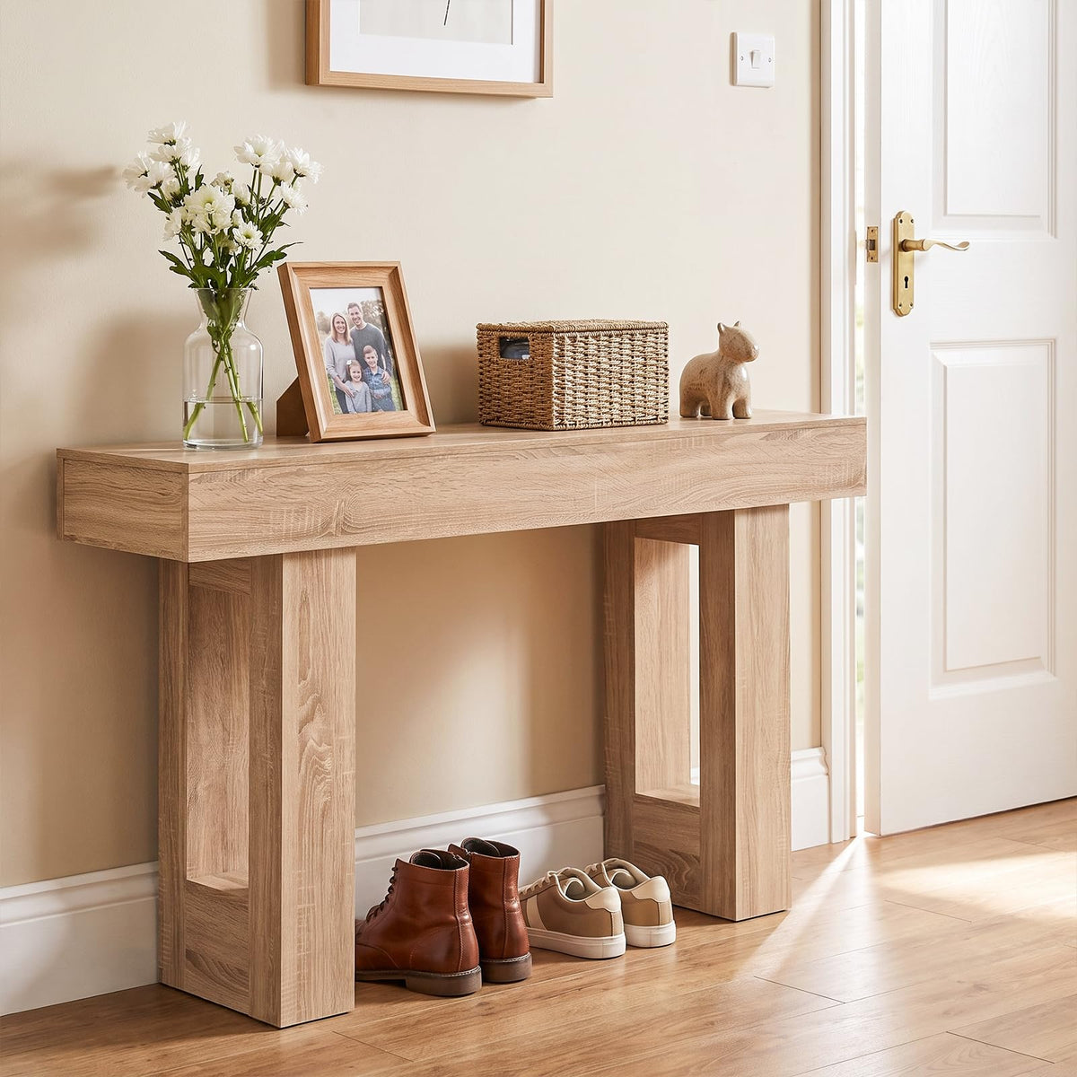 63" Long Console Table, Farmhouse Wooden Rectangular Sofa Table