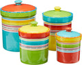 Mariachi 4-Piece Ceramic Kitchen Canister Set - Airtight Colorful Striped Storage Jars with Lids, 24 to 128 oz