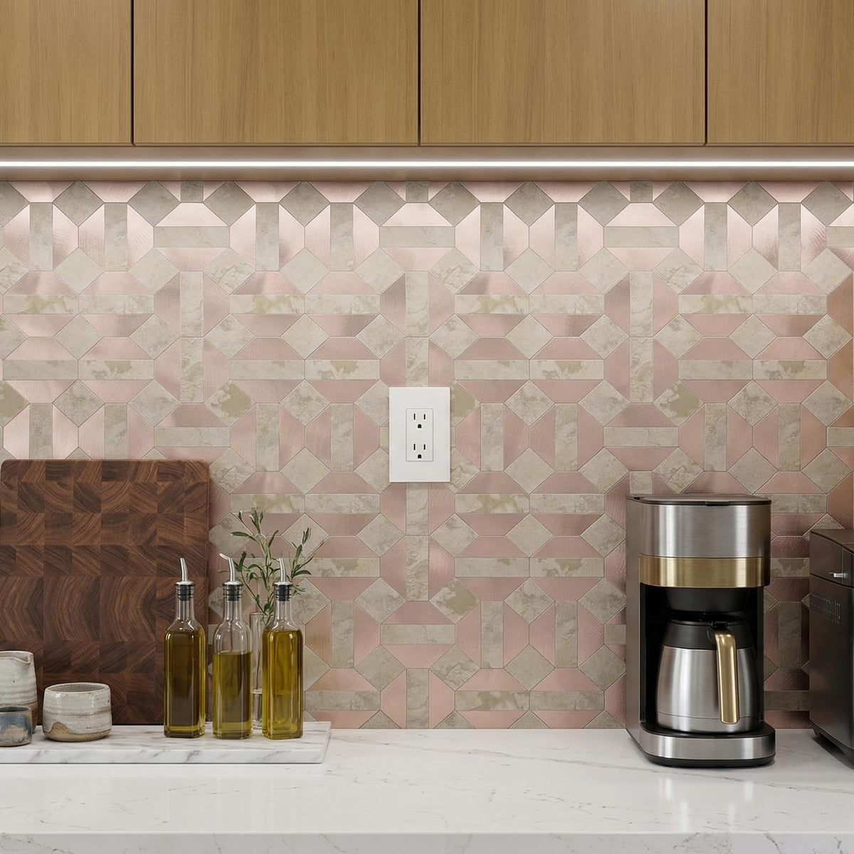 10-Sheets Peel and Stick Backsplash Tiles, PVC Stone Mixed Metal Look,Heat Resistant Stick on Tiles