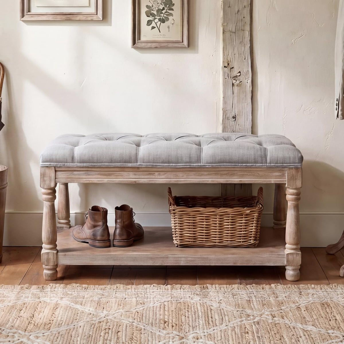 Rustic Wooden Storage Entryway Bench Shoe Rack Bench -1 Seat, Grey