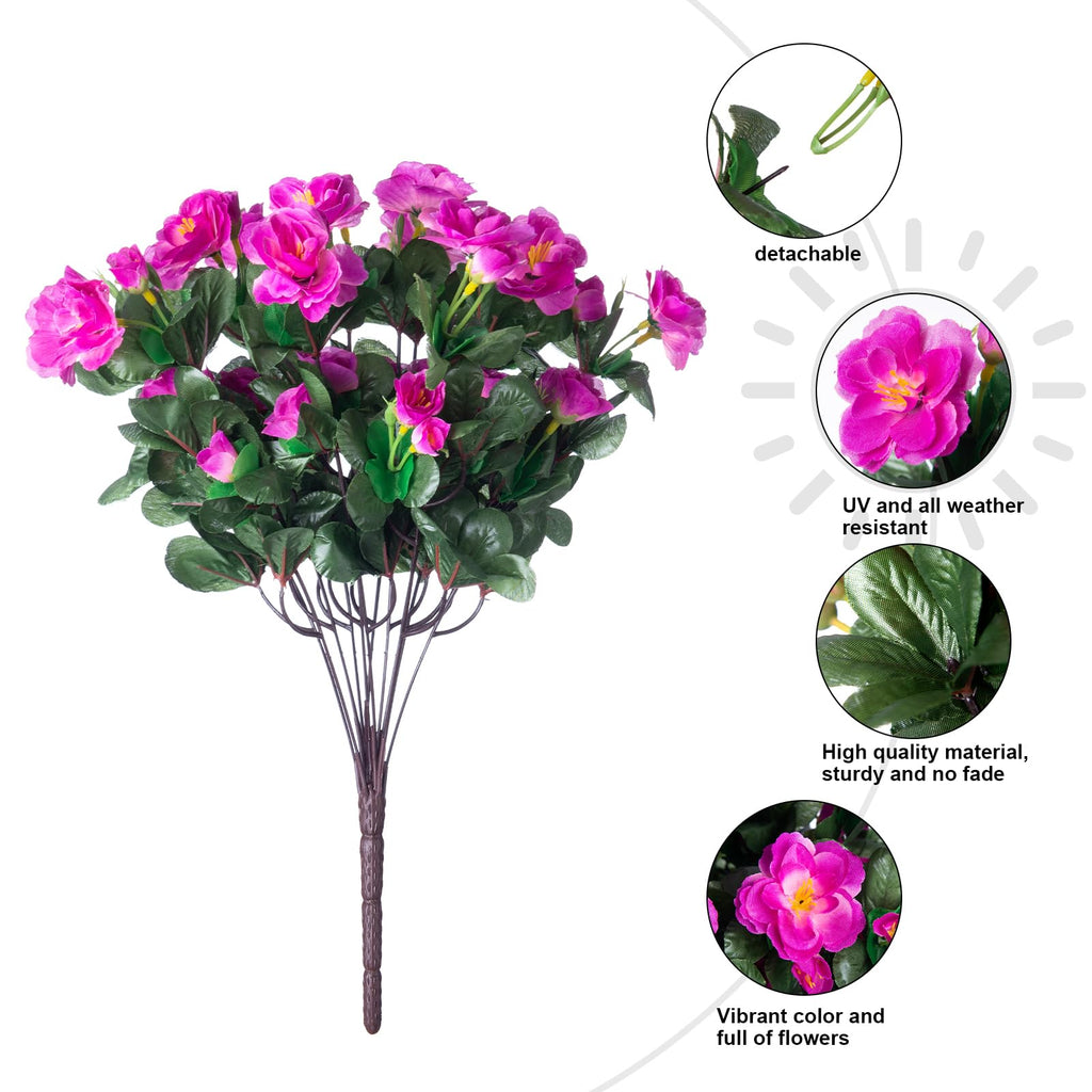Artificial Faux Outdoor Flowers Plants for Outside Spring Decoration, Fake Silk Fuchsia Camellia UV Resistant