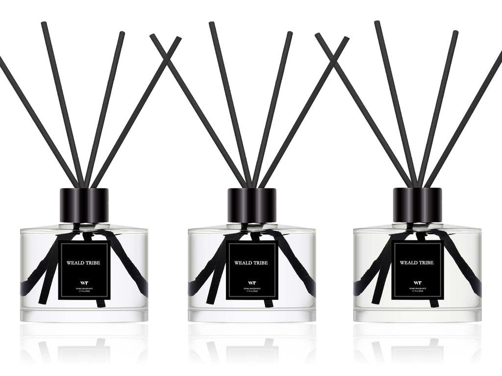 Reed Diffuser Set of 3 Air Fresheners, Oil Defusers Sticks | Cashmere & Vanilla, Lemon, Eucalyptus & Mint Scent(1.7 fl