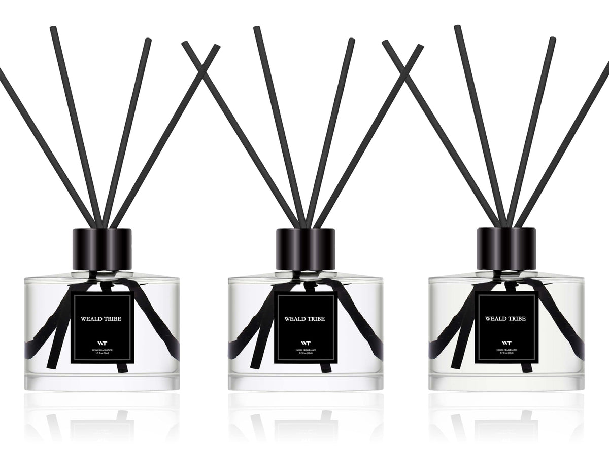 Reed Diffuser Set of 3 Air Fresheners, Oil Defusers Sticks | Cashmere & Vanilla, Lemon, Eucalyptus & Mint Scent(1.7 fl