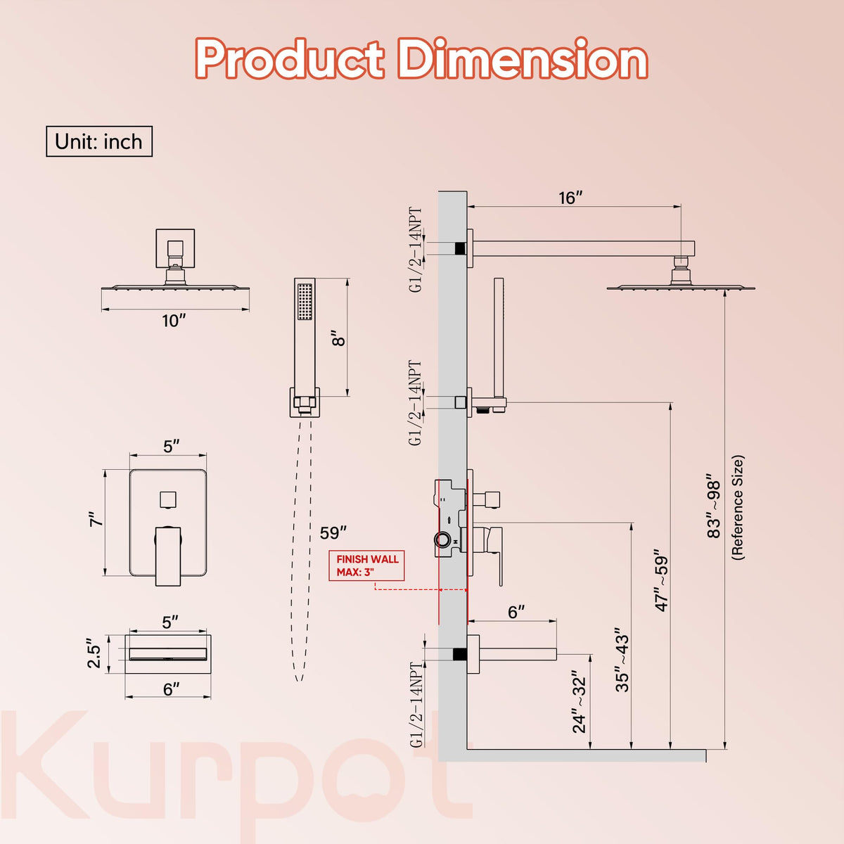 Brushed Gold Shower System, Gold Shower Faucet Set with Tub Spout