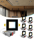 Black 4 Inch Square LED Recessed Lighting 2700K-5000K, ETL, 6 Pack