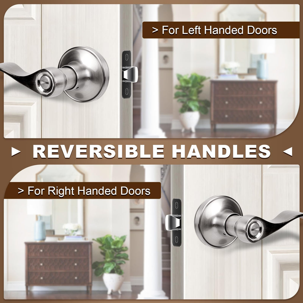 Privacy Door Handle Lock, Stain Brass Interior Door Handles with Screwdriver, Privacy Function Door Levers Bathroom