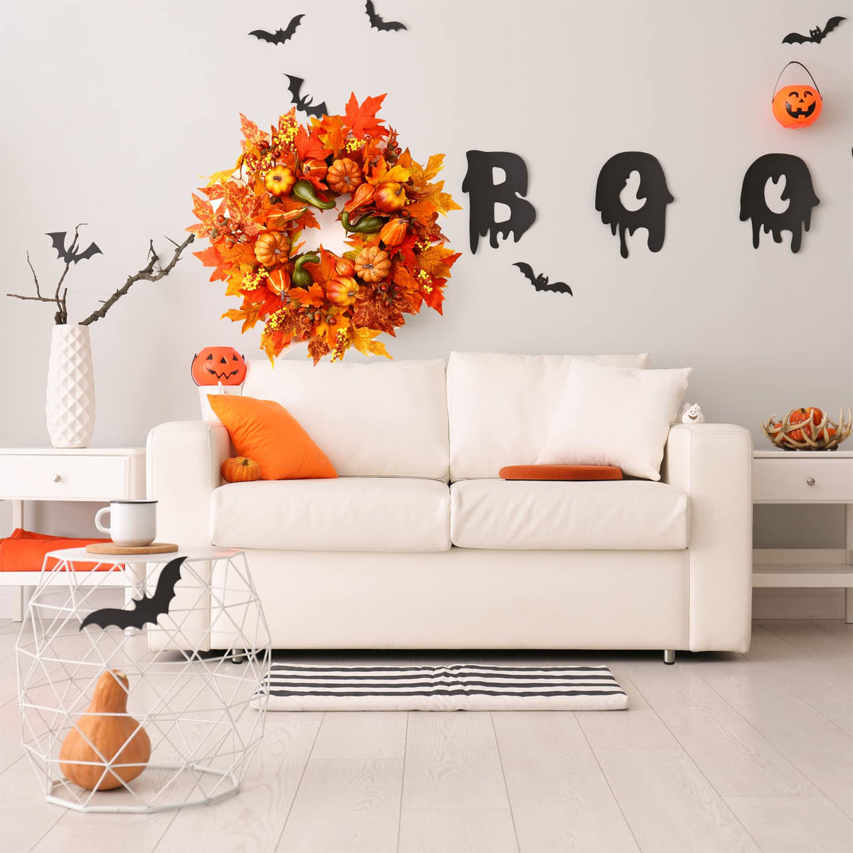 24" Harvest Fall Wreaths for Front Door Outside, Autumn Wreath with Pumpkins