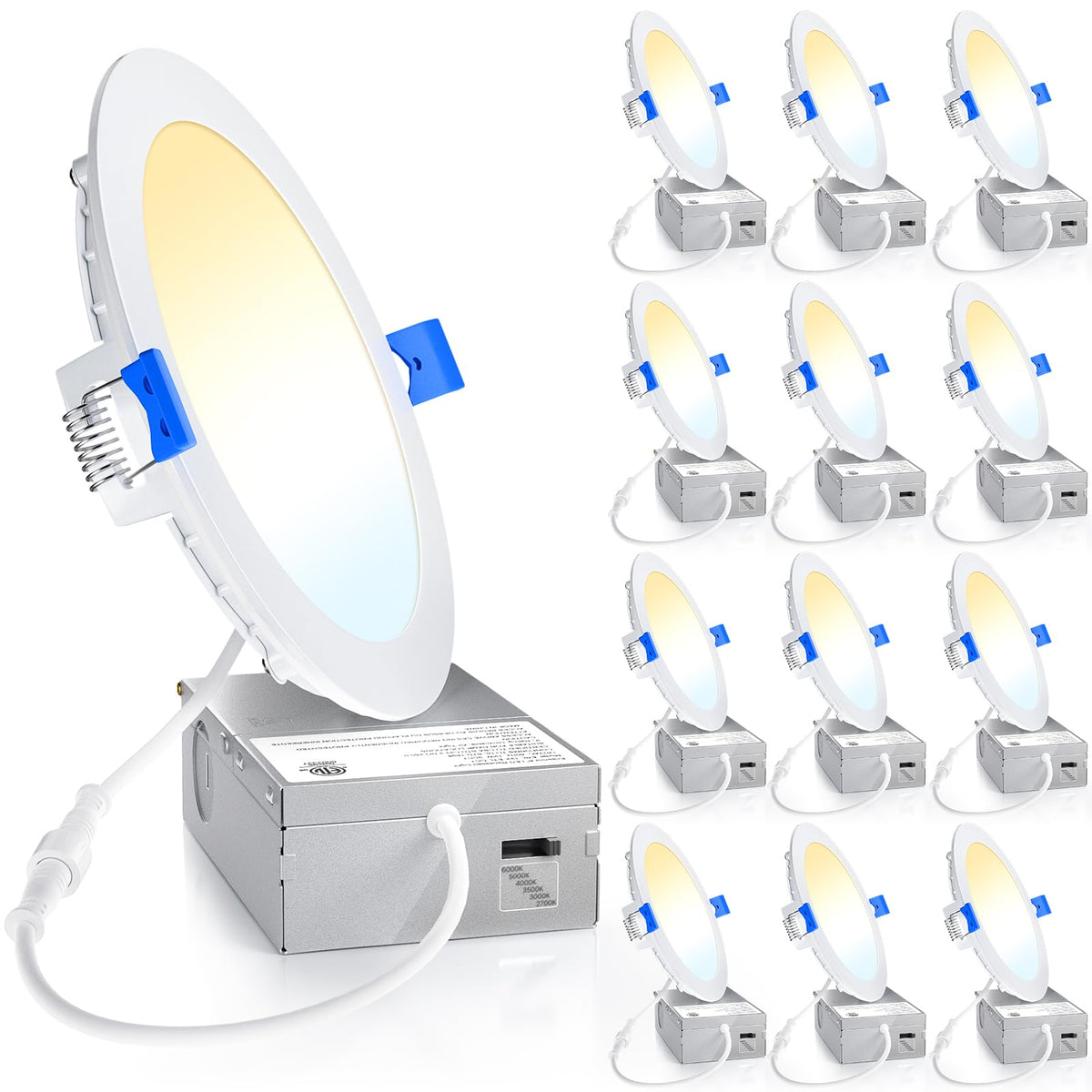 12 Pack 6 Inch LED Recessed Ceiling Light, 6CCT, 1200LM 12W 120V