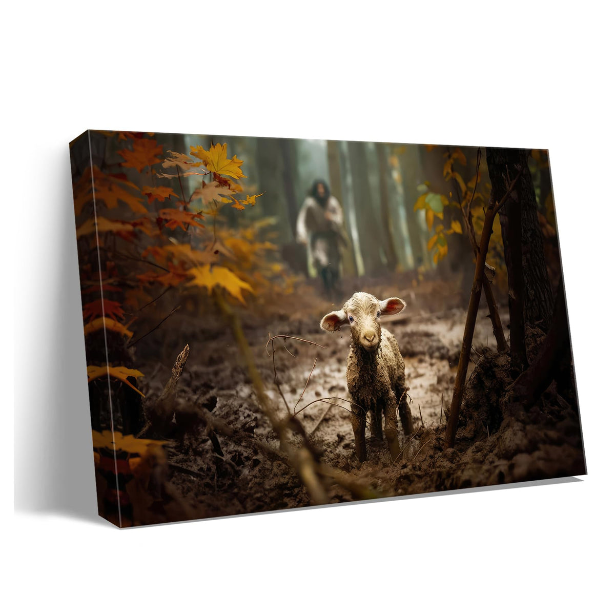 Large artwork for wall Baptism wall art gifts for prayer room Jesus Running After Lost Lamb Picture decor canvas wall