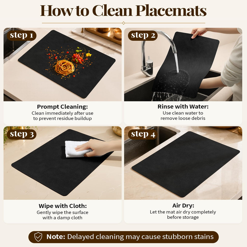 Vinyl Heat Resistant Placemats Set of 4, Black