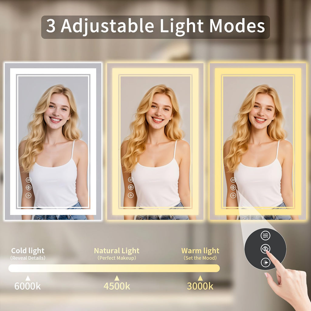 24"x30" LED Bathroom Mirror with Lights, Anti-Fog, Backlit + Front Lit, Dimmable, Led Vanity Mirror for Wall, Lighted