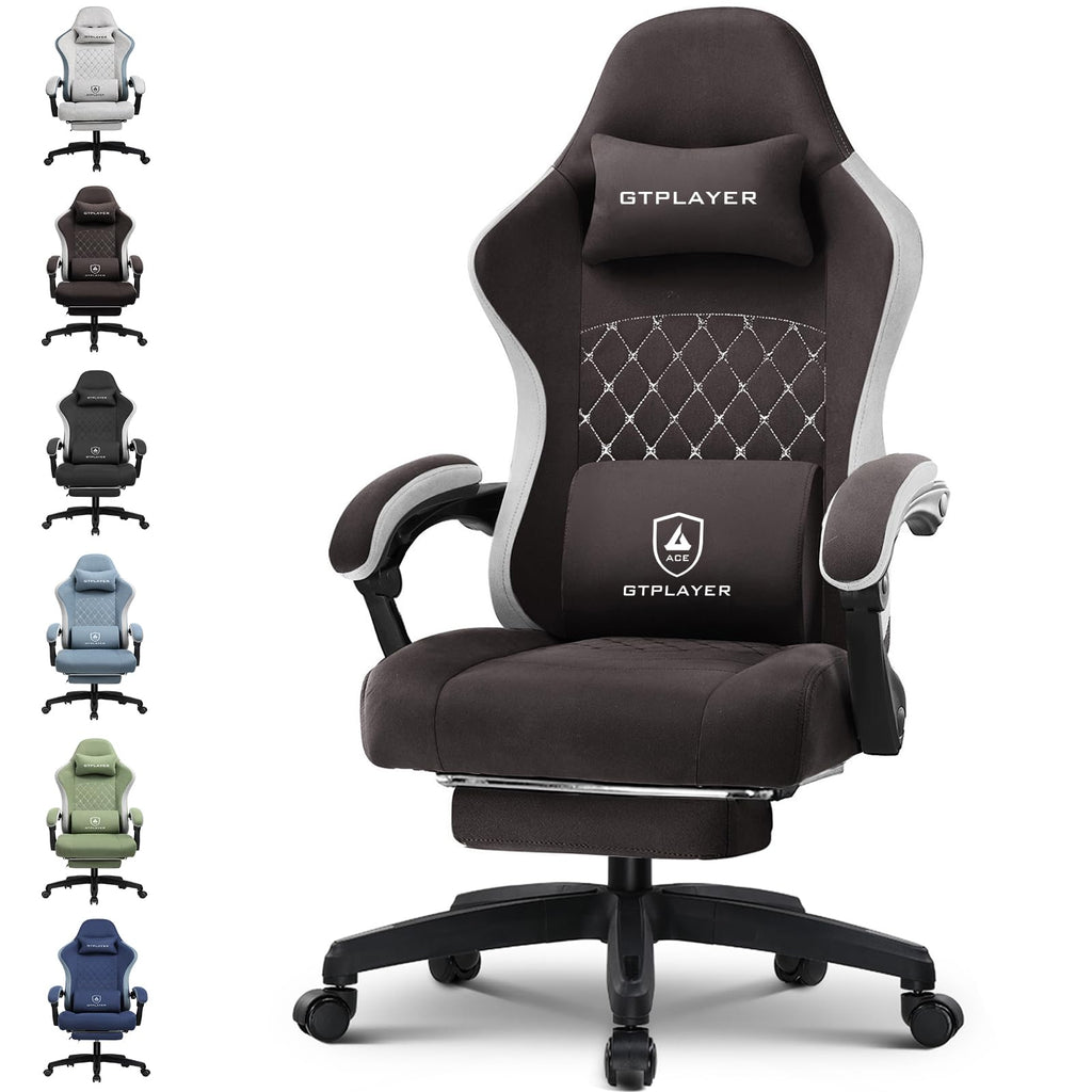 Gaming Chair with Footrest Fabric Office Chair with Pocket Spring Cushion and Linkage Armrests, High Back Ergonomic