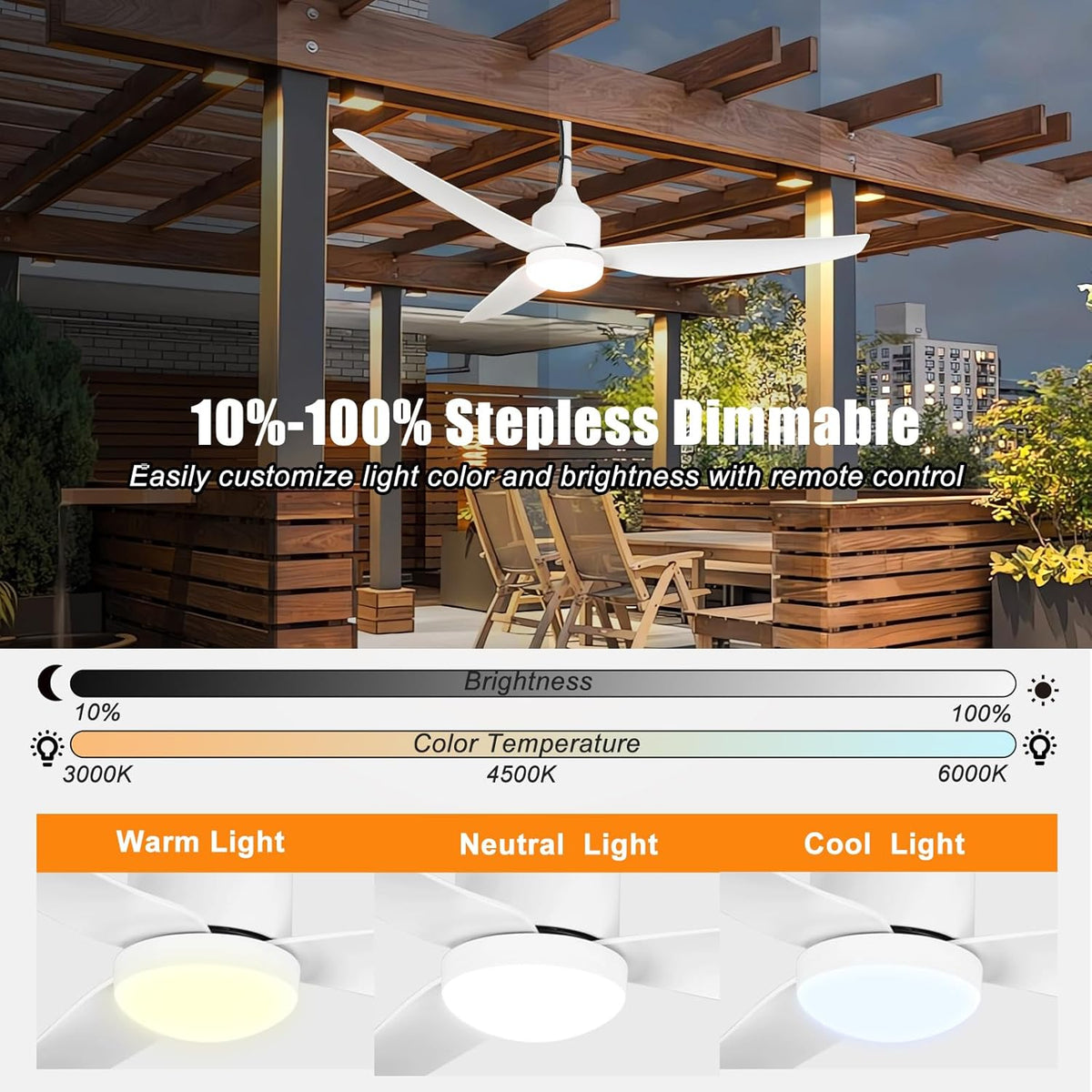 52 Inch Waterproof Gazebo Fans with Lights Outdoor Hanging - Plug in Remote App Control for Patio Indoor Farmhouse Porch - White 6 Speed Reversible DC Motor