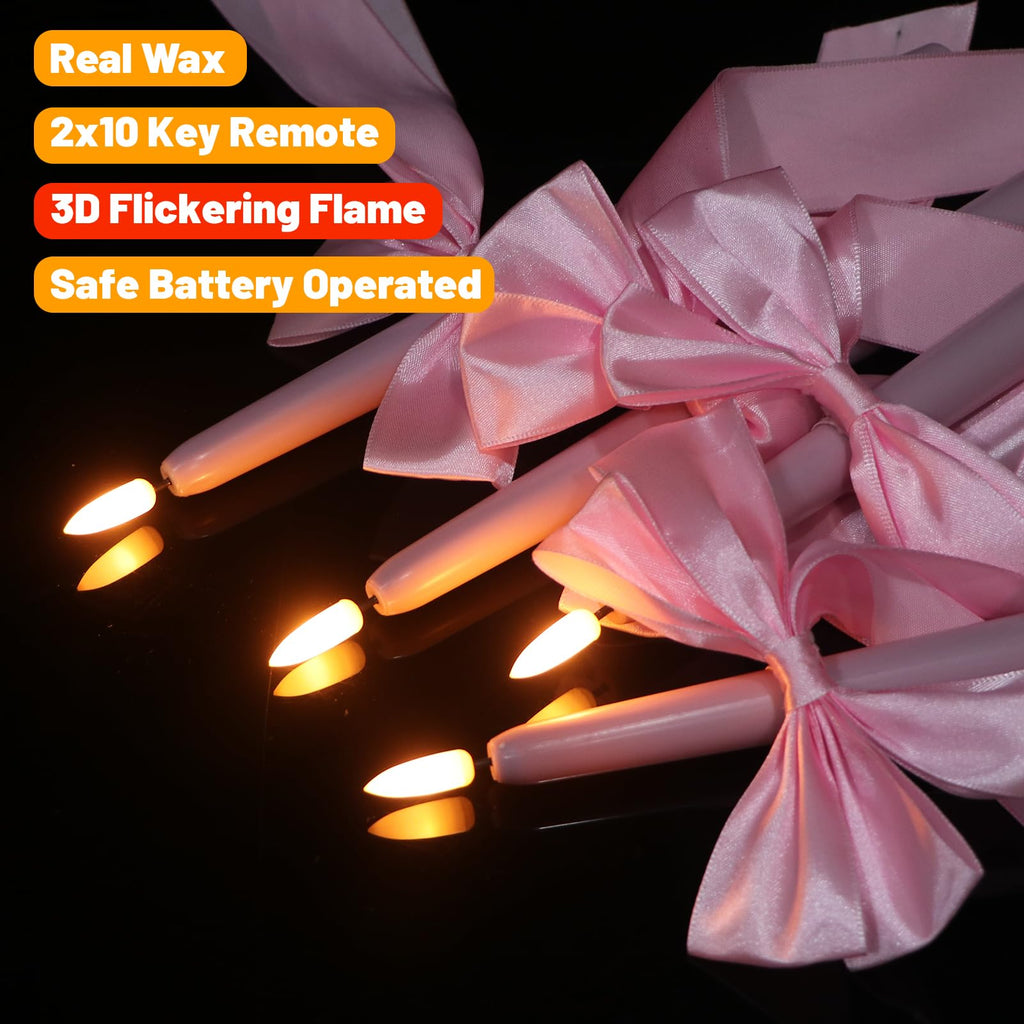 Pink Flameless Taper Candles with Remote Timer