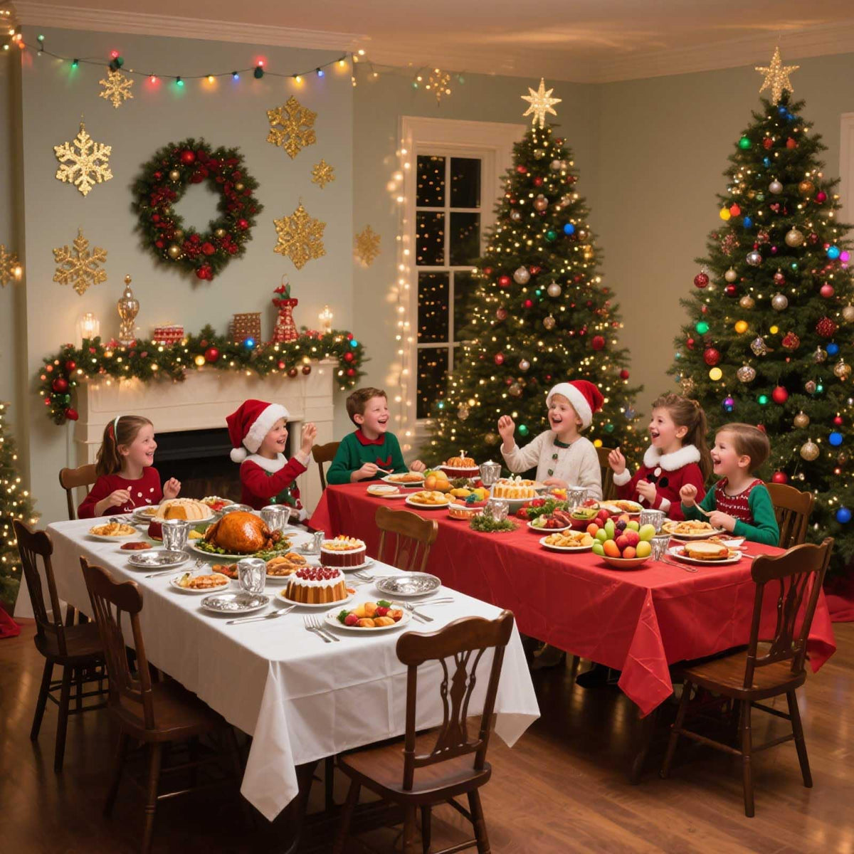 12 Pcs Red White Green Table Cloths, Christmas Plastic Tablecloths