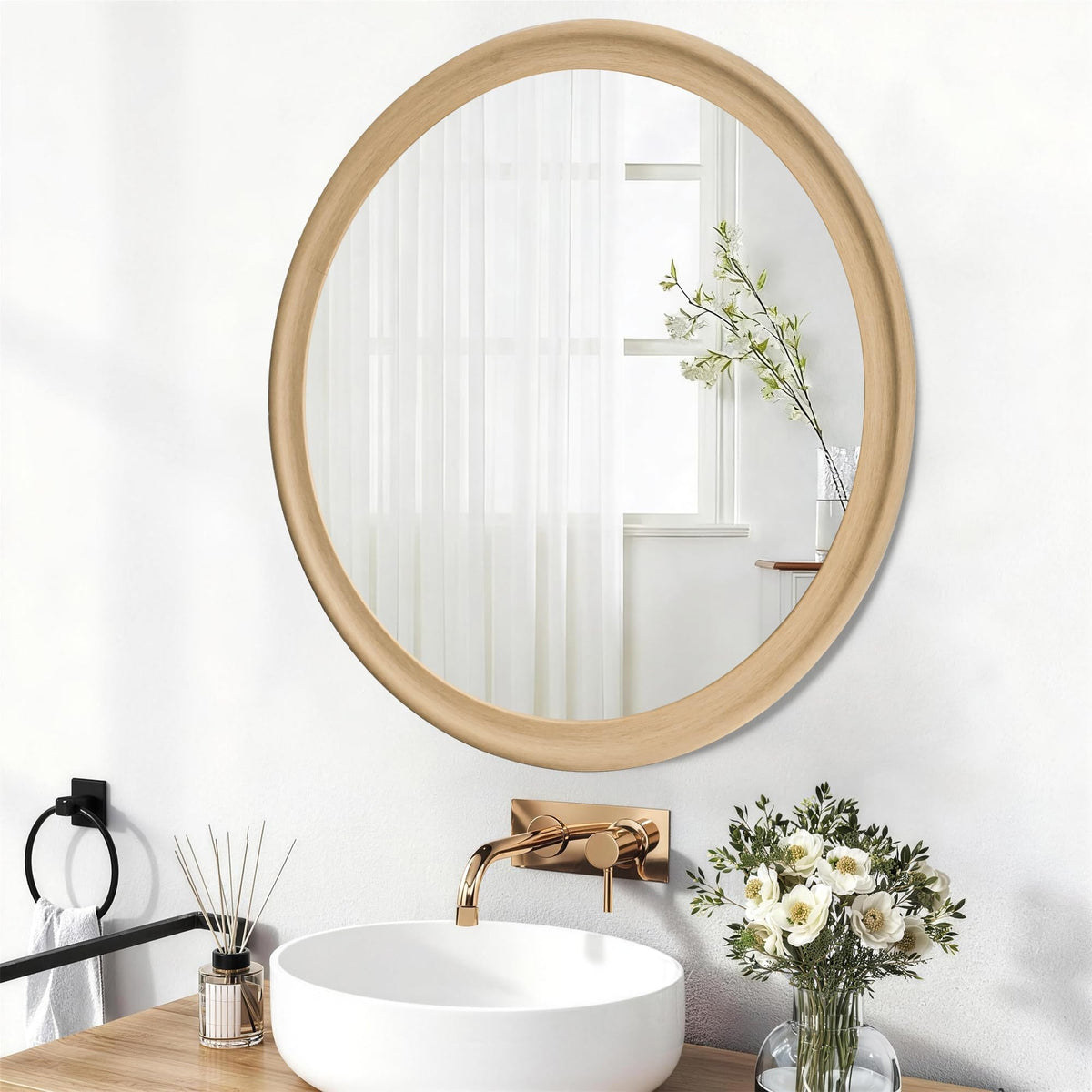 Round Wall Mirrors 30 Inch,Natural Rustic Decorative Transitional Mirror