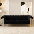 Mid-Century Modern Black Sofa with Gold Metal Legs, 83.86" Luxury Chesterfield Comfy Couches (, Black)