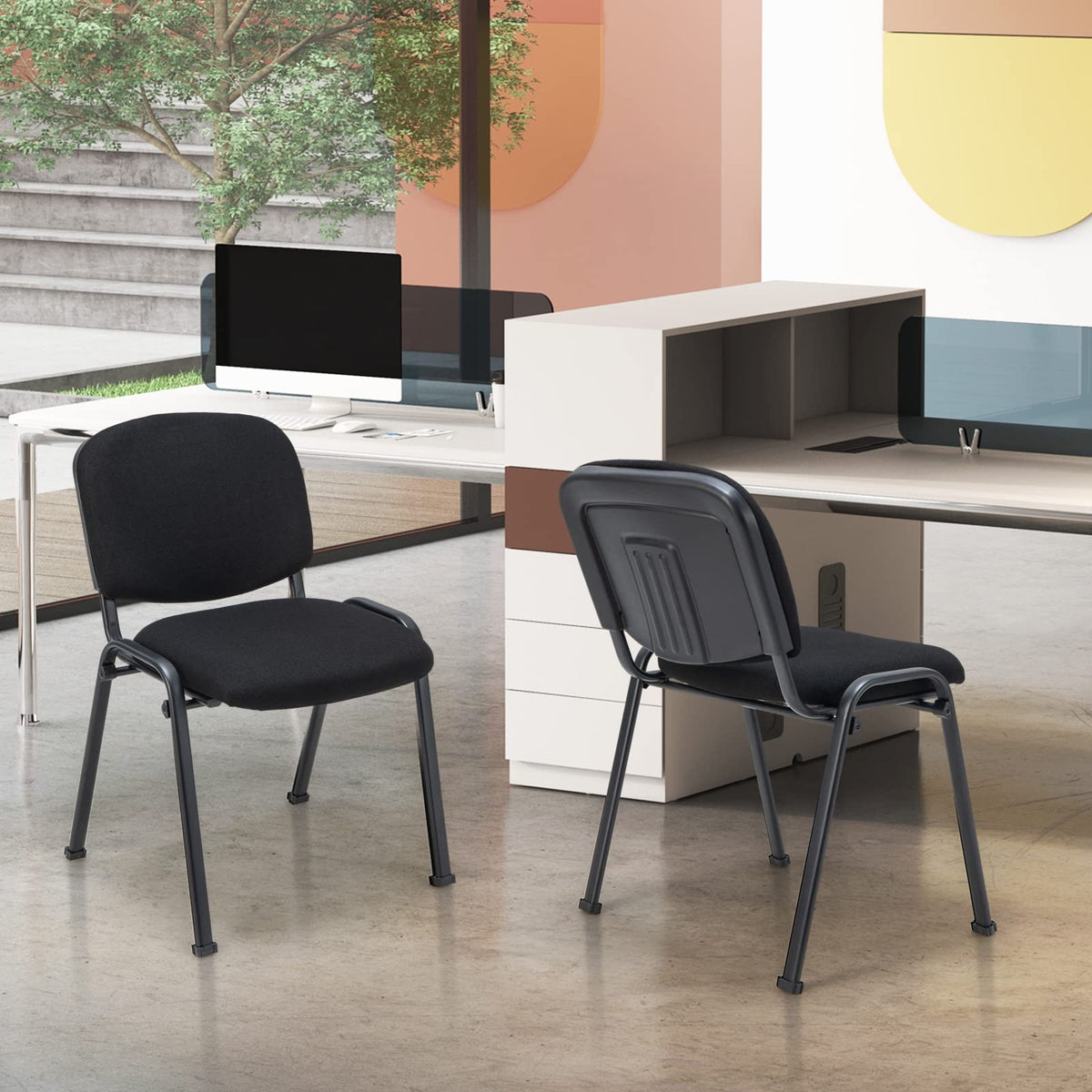 8-Pack Conference Chair Set - Stackable Guest Chair with Metal Frame, Padded Cushion, Stacking Reception Chair, Lobby
