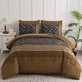 Brown Comforter Set Queen, 7 Pieces Boho Striped Bed in a Bag Set