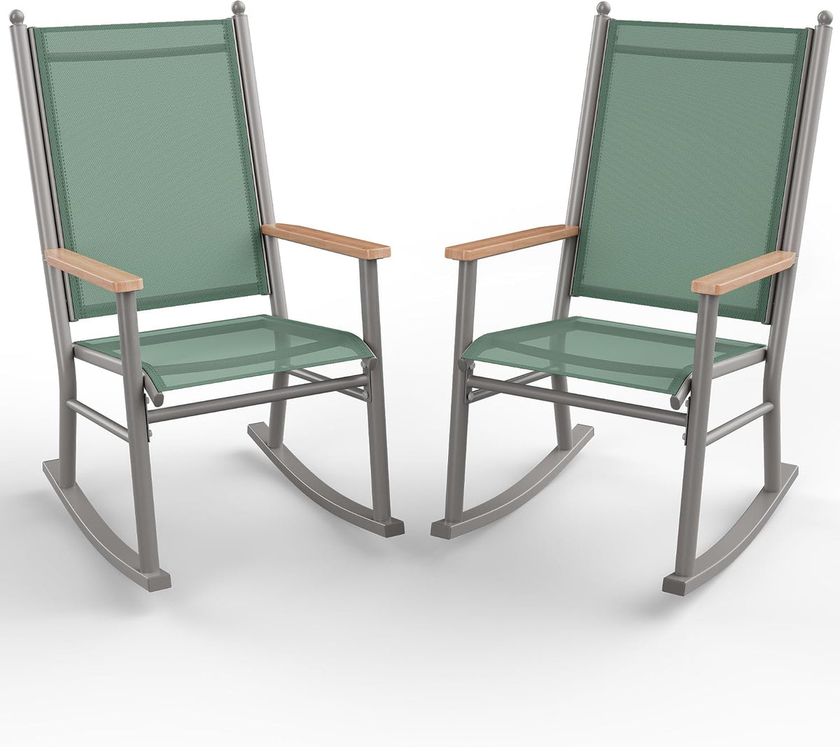 2 Pcs Outdoor Rocking Chairs Set,Upgraded High Back Patio Rocking Chairs Set,Breathable Textilene Fabric Rocking