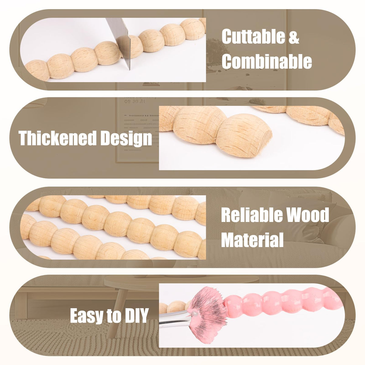 Wood Bobbin Trim Molding Beaded Wood Trim 15.7 Inch Long