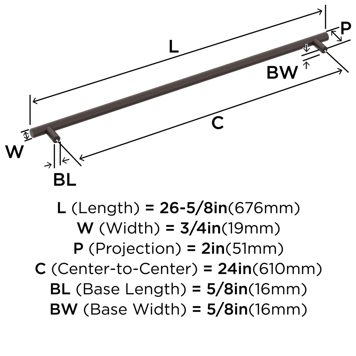 24" Bar Pulls Oil-Rubbed Bronze Appliance Pull