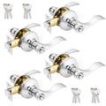 Polished Chrome Door Handles Front Exterior Door Handles with Lock and Keys, Keyed Alike Chrome Entry Door Lever Wave