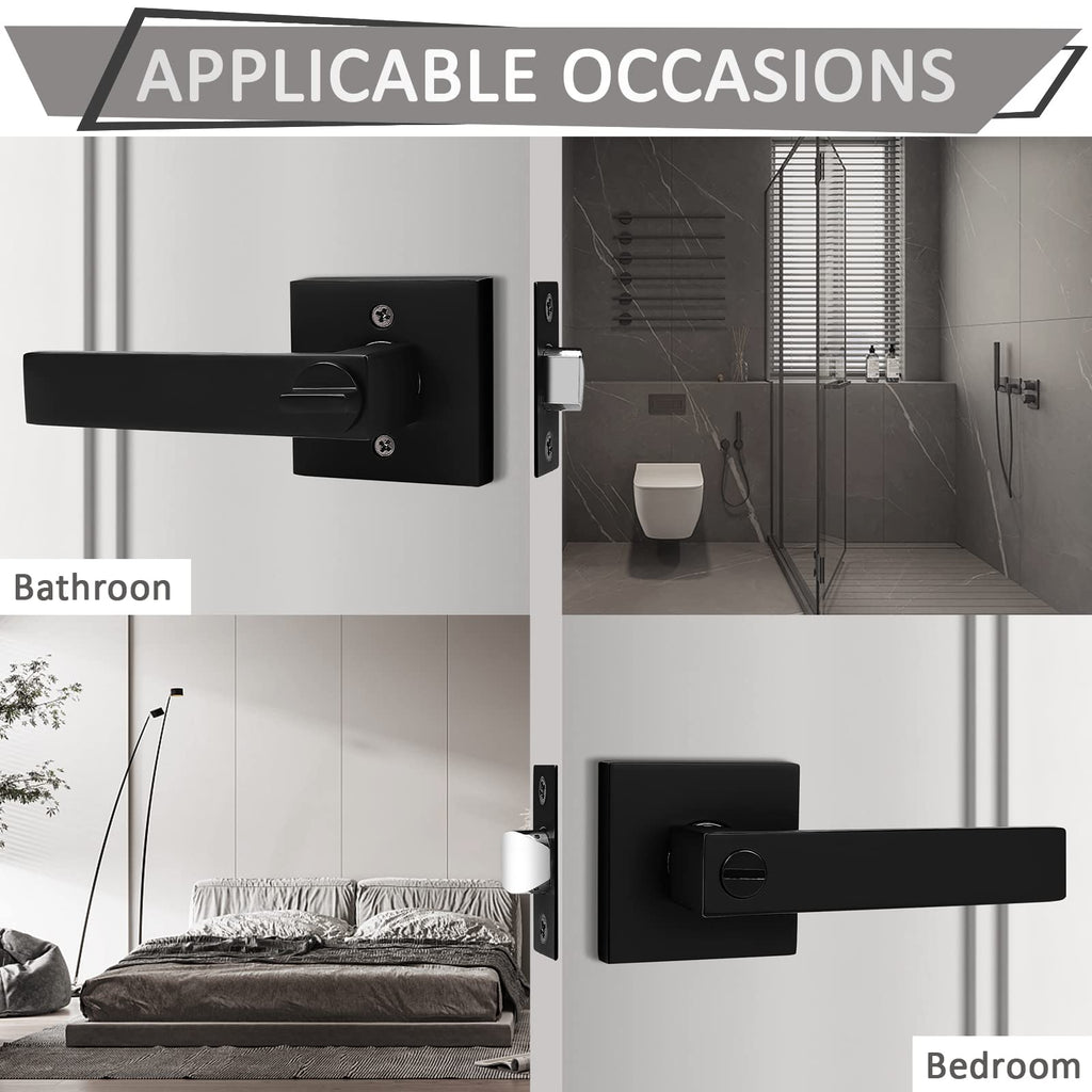 10 Pack Square Privacy Door Levers Black Privacy Door Lock Handleset Keyless Lockset Door Knobs Interior Handles