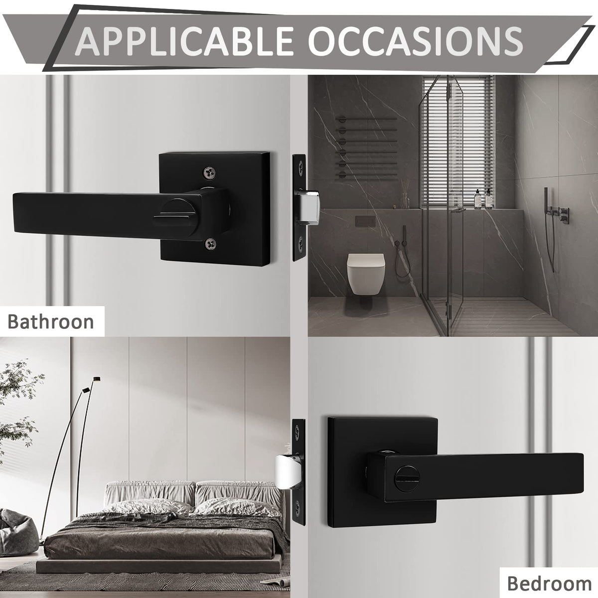10 Pack Square Privacy Door Levers Black Privacy Door Lock Handleset Keyless Lockset Door Knobs Interior Handles