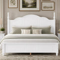 Farmhouse Bed Frame with Headboard, White Wood Platform Bed