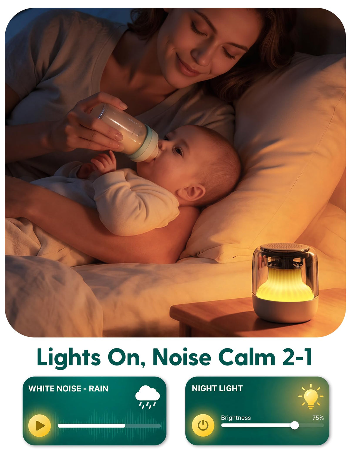 Pocket Glow White Noise Sound Machine - Upgraded 7 Color Night Lights, 20 Non-Looping Sounds, Timer & Memory