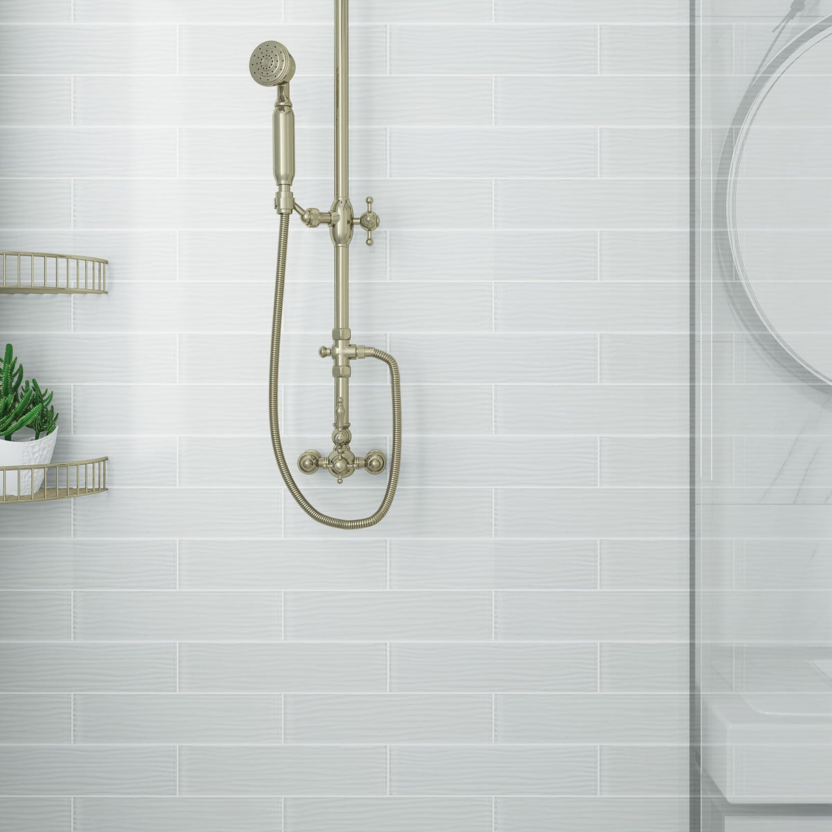White Glass Subway Tile, Water Wave Glass for Shower Bathroom Kitchen Backsplash Wall, 3 x 12 Inch, 4 Sq.Ft.