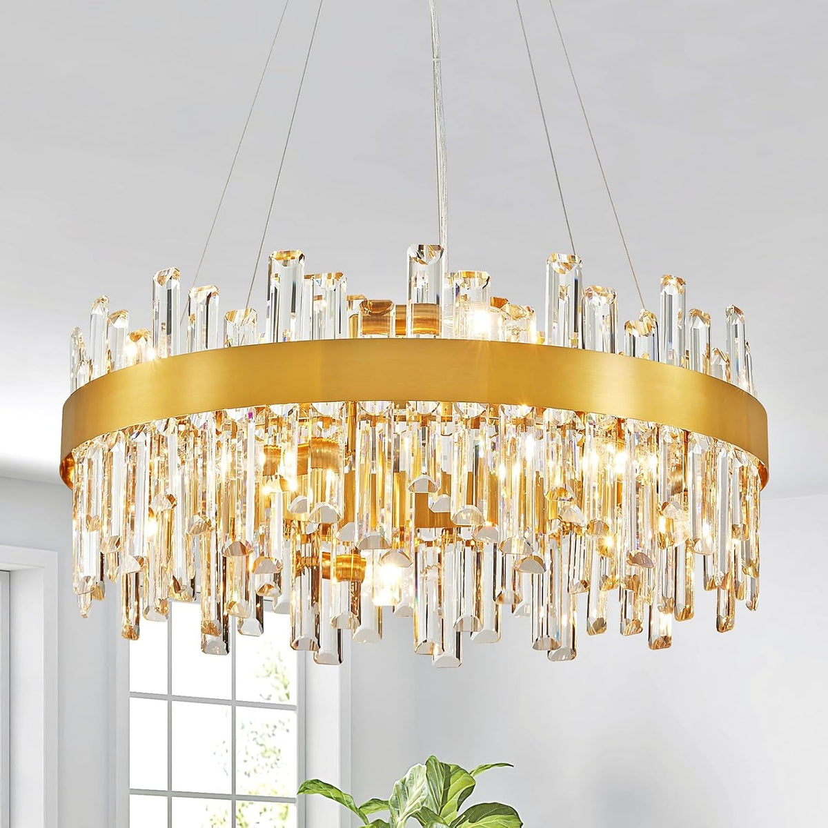 10-Light Round Modern Crystal Hanging Chandelier for Dining and Living Rooms