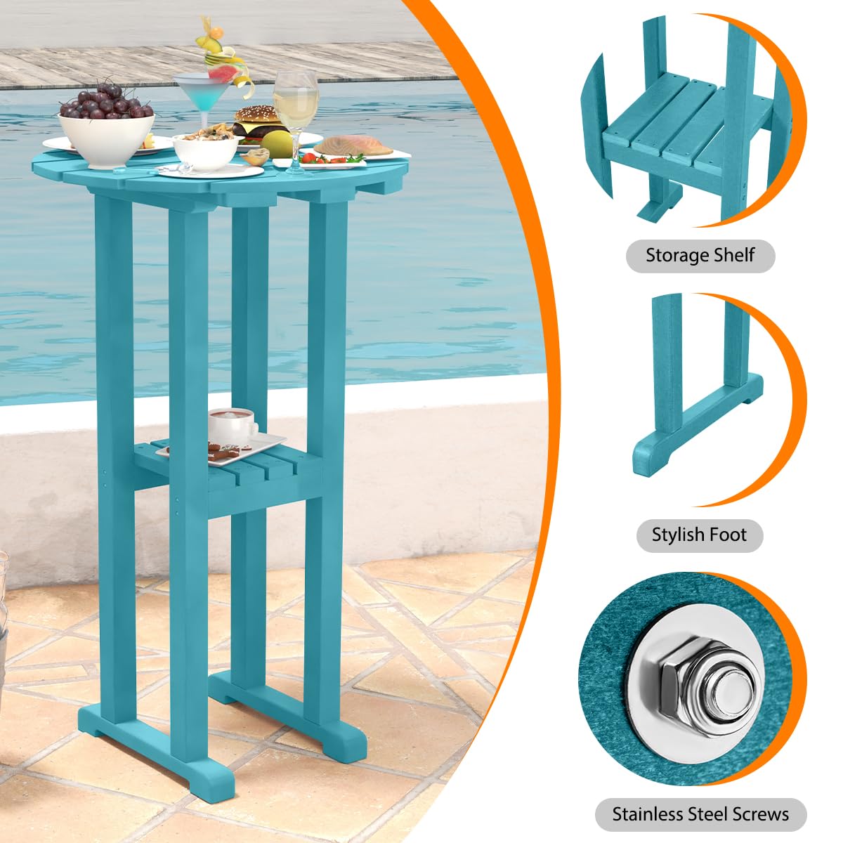 39" Height Adirondack Bar Table, Patio HDPE Round Pub Table