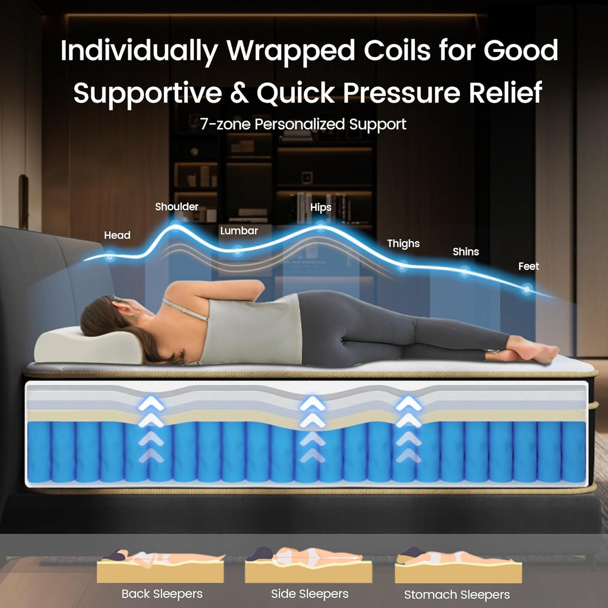 King Mattress 16 Inch, Hotel-Level Luxury Hybrid Mattress King Size Bed in a Box, Cooling Gel Memory Foam & 7-Zone
