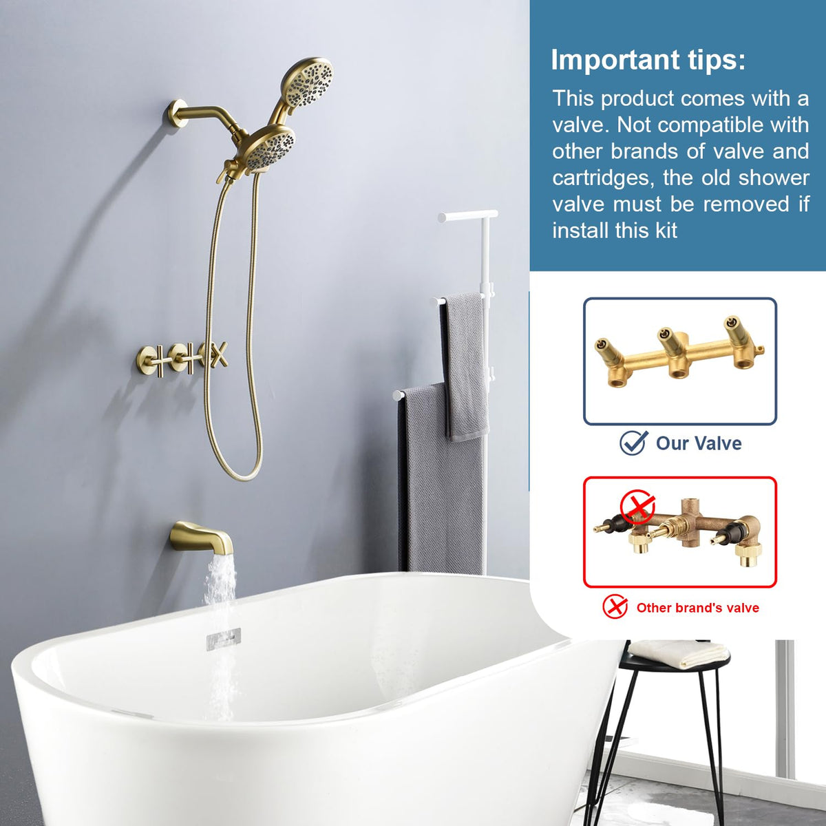 3 Handle Shower Faucet Set with Tub Spout Bathtub Shower Faucet Combo Set Shower System Complete Tub and Shower Trim