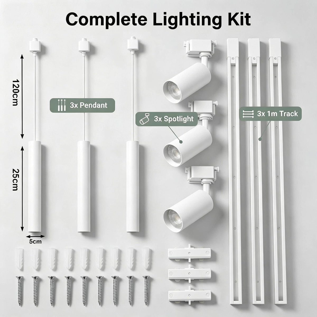 Kitchen Island 6 LED White Track Pendant & Spot Lighting Kit,120V 3CCT