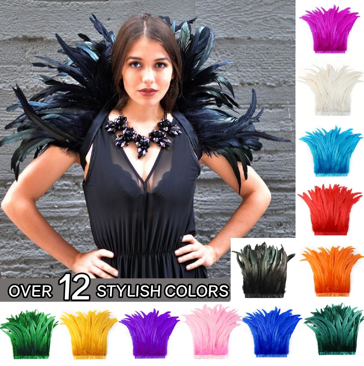 Red Rooster Feather Trim for DIY Sewing Crafts, 10-12inch 2 Yards