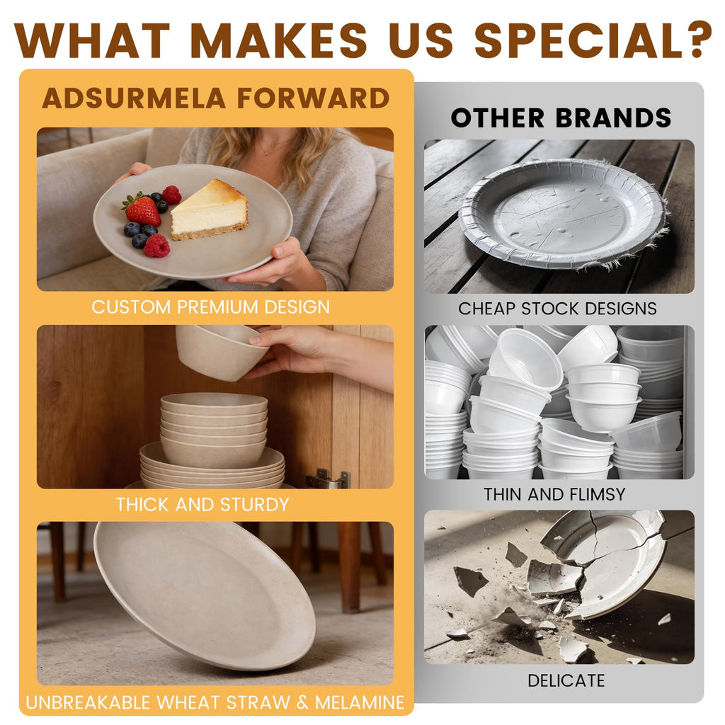 Melamine Dinnerware Sets 18 Piece Service for 6,Warm Beige