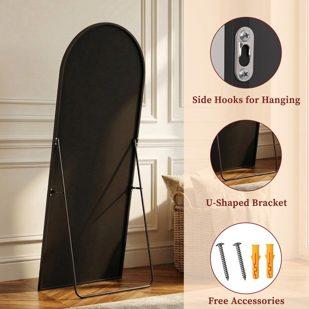 71"×32" Oversized Arched Full‐Length Mirror, Black Floor Mirror