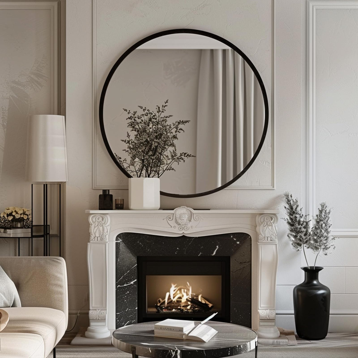 Large Round Mirror, Circle Mirror 30 inch, Matte Black Metal Frame