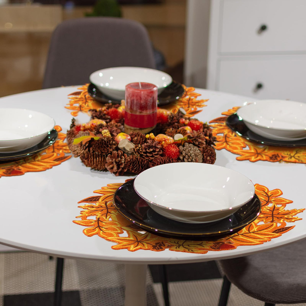 6 Pcs Fall Leaf Placemats Thanksgiving Orange Table Placemats
