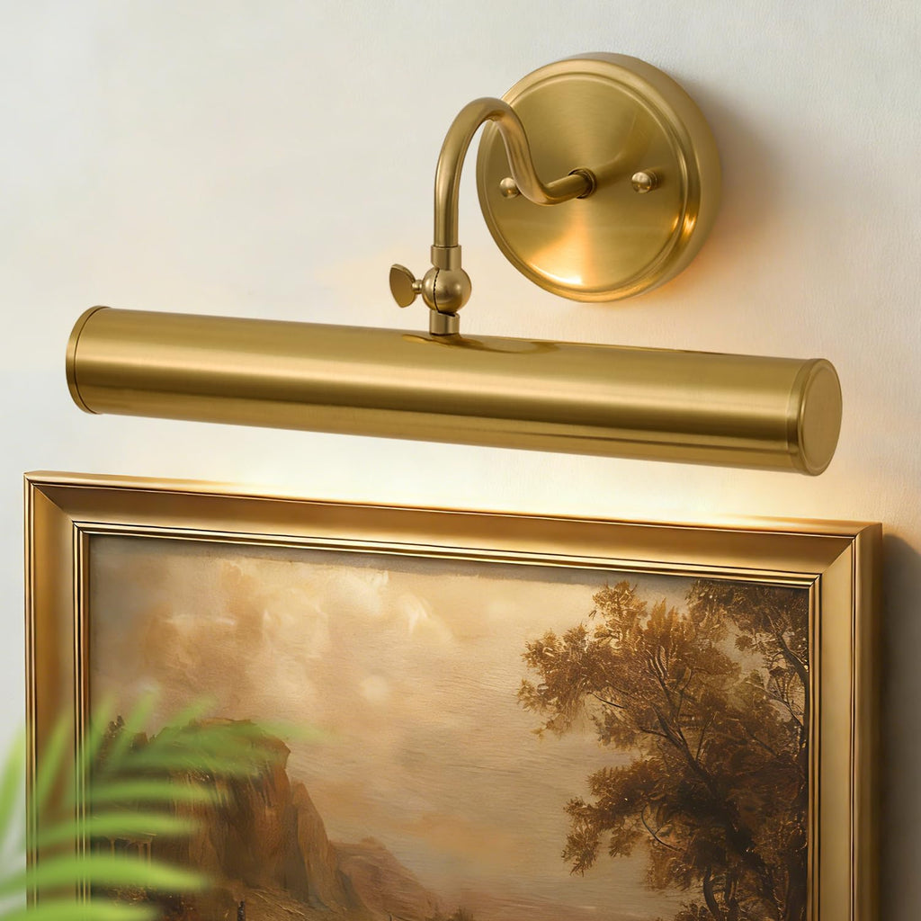 Hardwired Picture Lights for Wall,15 Inch Brass Vintage Picture Sconce,E12 Base,330° Rotatable,2-Light Gallery Art