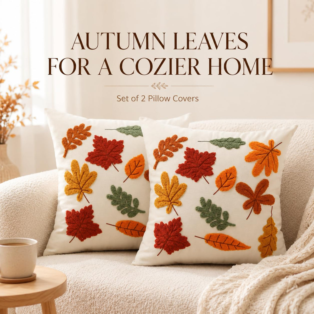 Fall Thanksgiving Throw Pillow Covers 16x16 2pcs, Autumn Outdoor Decor