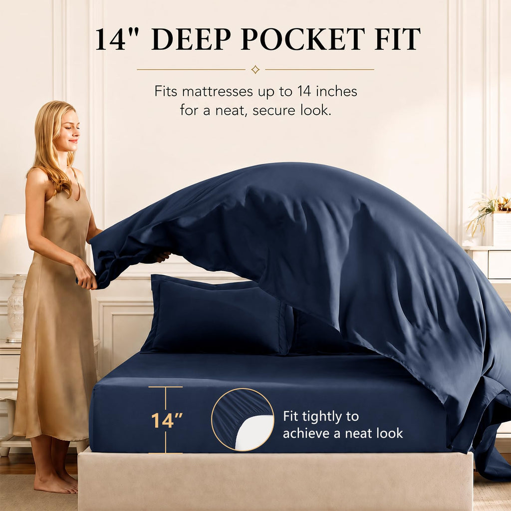Oversized Comforter Set 98"x98", 7 Piece, Navy
