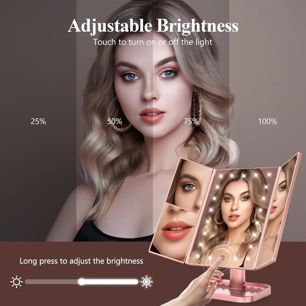 Magnifying Vanity Mirror with Light, Trifold Makeup Mirror