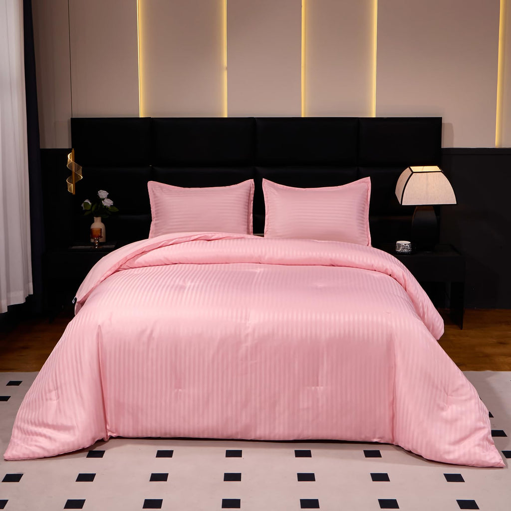 Pink Comforter Set Damask Striped Hotel Bedding Set