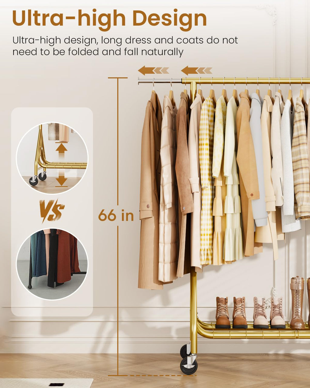 Heavy Duty Clothes Rack, Metal Clothing Rack Load 450 LBS, Rolling Coat Racks for Hanging Clothes with Lockable