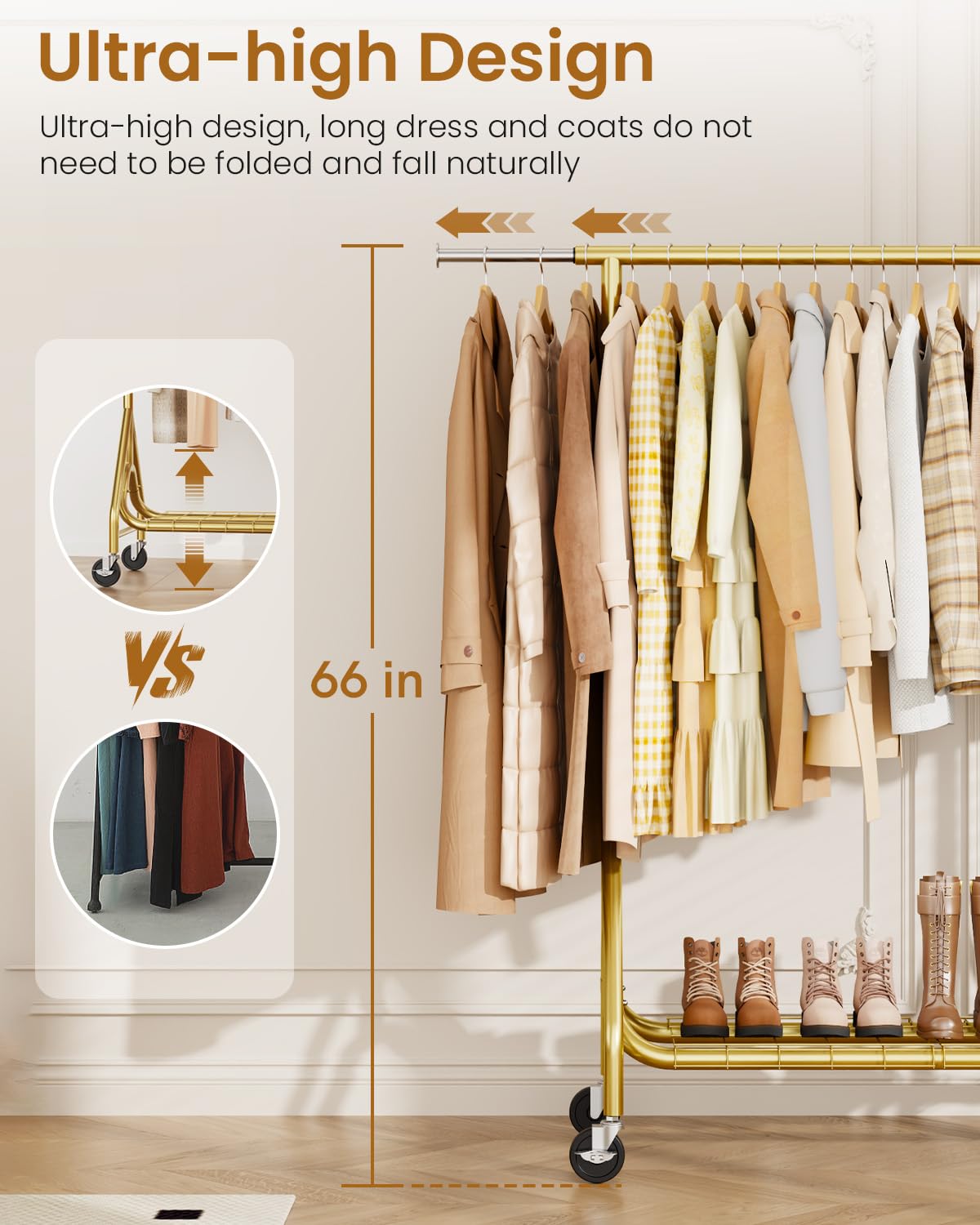 Heavy Duty Clothes Rack, Metal Clothing Rack Load 450 LBS, Rolling Coat Racks for Hanging Clothes with Lockable