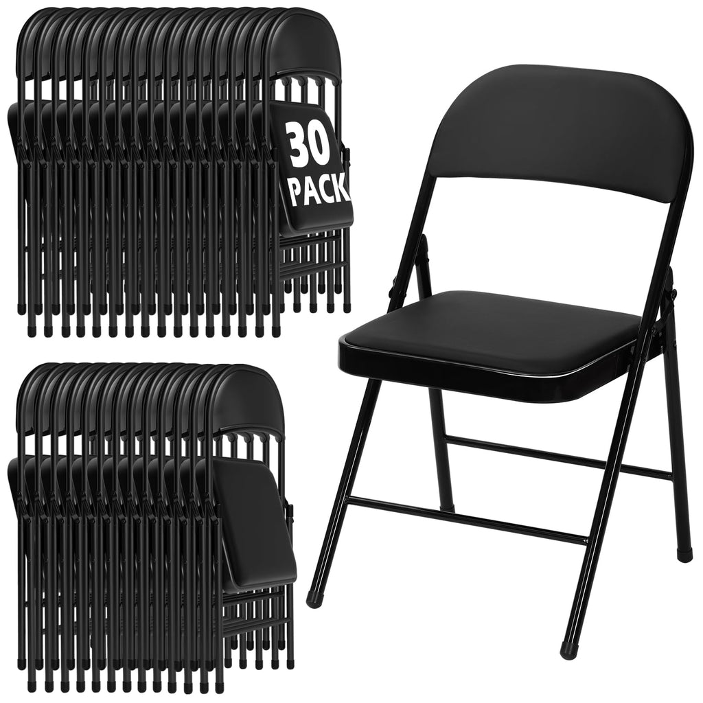 30 Pack Black Padded Folding Chairs with Metal Frame